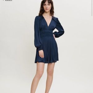 Maje SATIN DRESS WITH RUFFLES